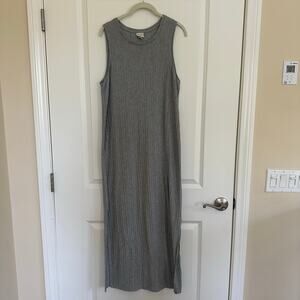 Women's Grey Crepe Minimalist Maxi Sleeveless Dress Side Slit Size Medium